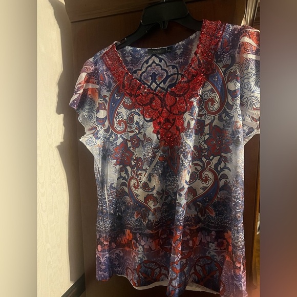 Apt. 9 Tops - Apt. 9 Red and Black Graphic Embellished Blouse